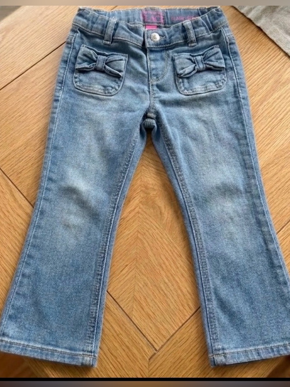 The Children's Place Light Blue Flare Jeans with Front Bow Pockets